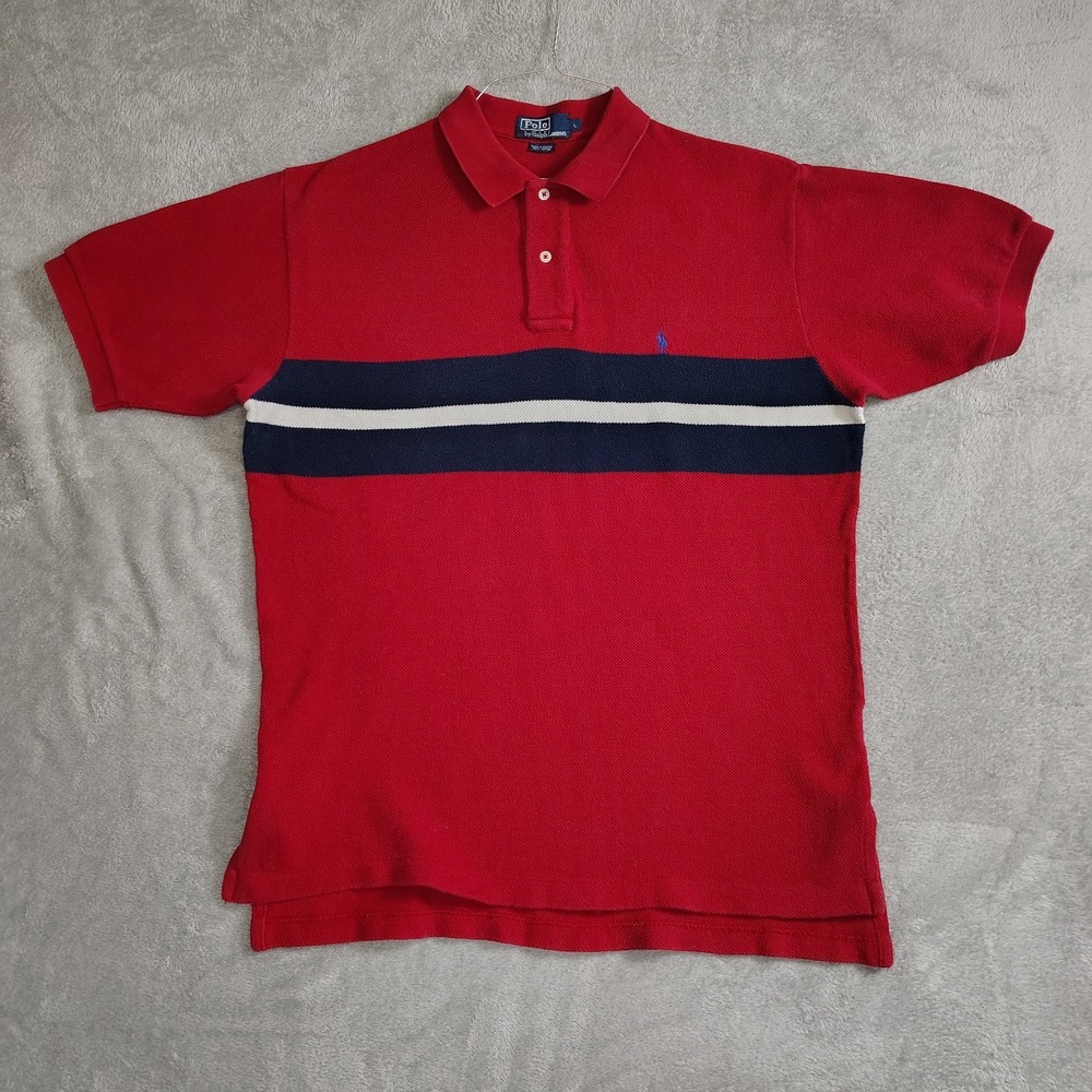 Vtg 90's Polo By‎ Ralph Lauren Striped Terry Cloth Collared Polo Shirt Large